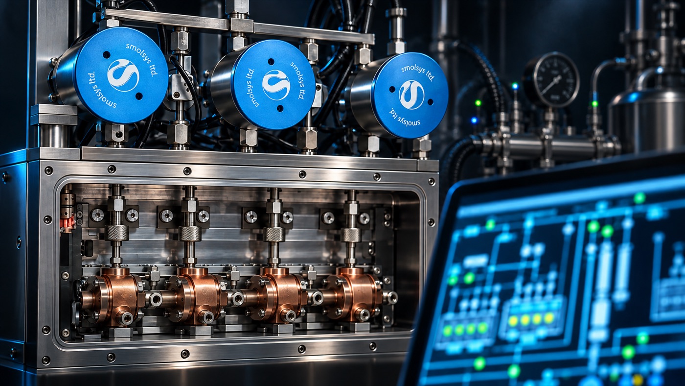 Gas manifold with automated valves next to its operator interface
