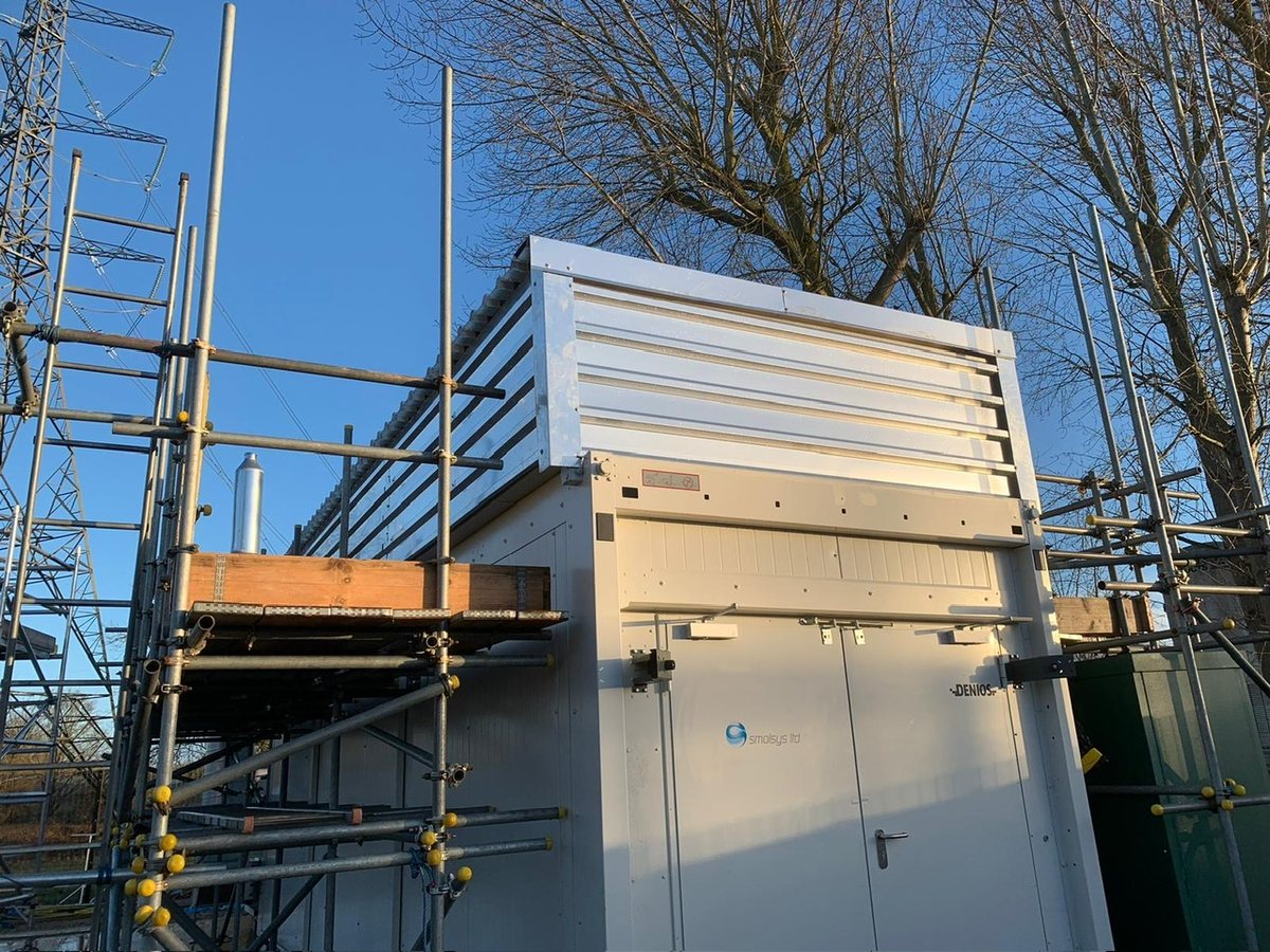 Laboratory container installed on site, ventilation hood on the roof
