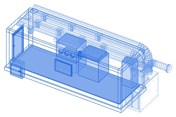 Wireframe view of a smolsys container laboratory with its internal equipment